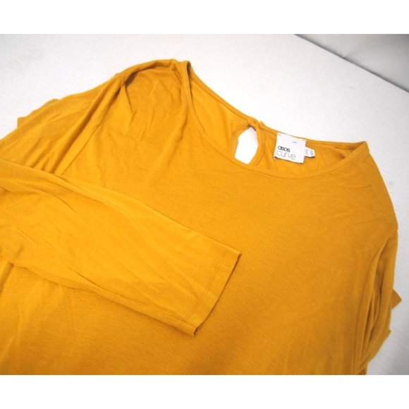 Asos Curve Womens Dress 20 Knit Long Sleeve Swing T-shirt Mustard Yellow Maxi - Picture 6 of 6